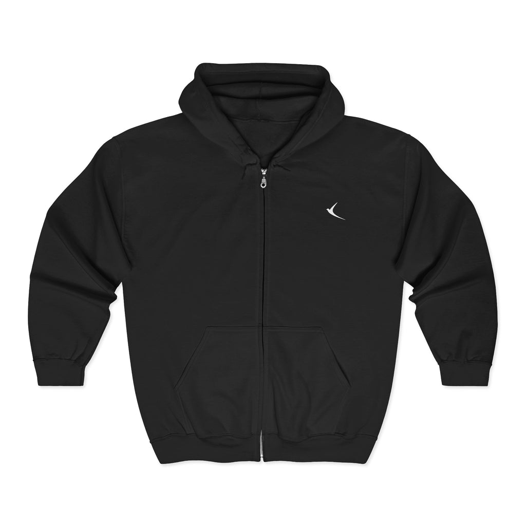 Black Full-Zip Hoodie — Classic Unisex Zip-Up Sweatshirt