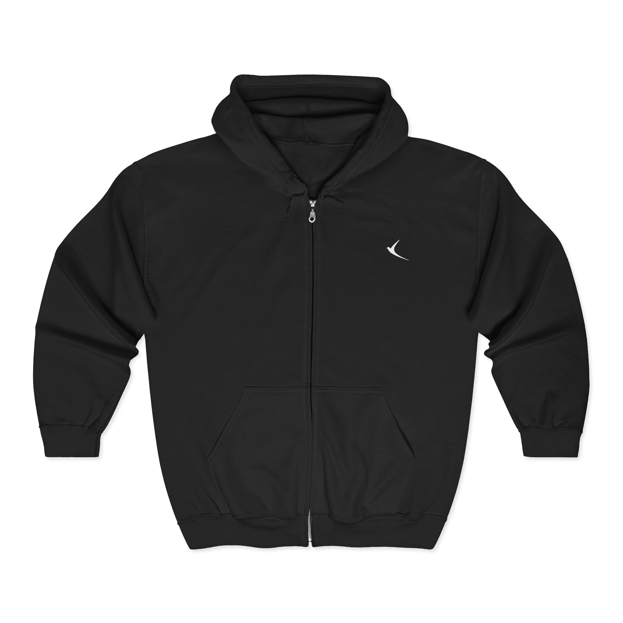 Black Full-Zip Hoodie — Classic Unisex Zip-Up Sweatshirt