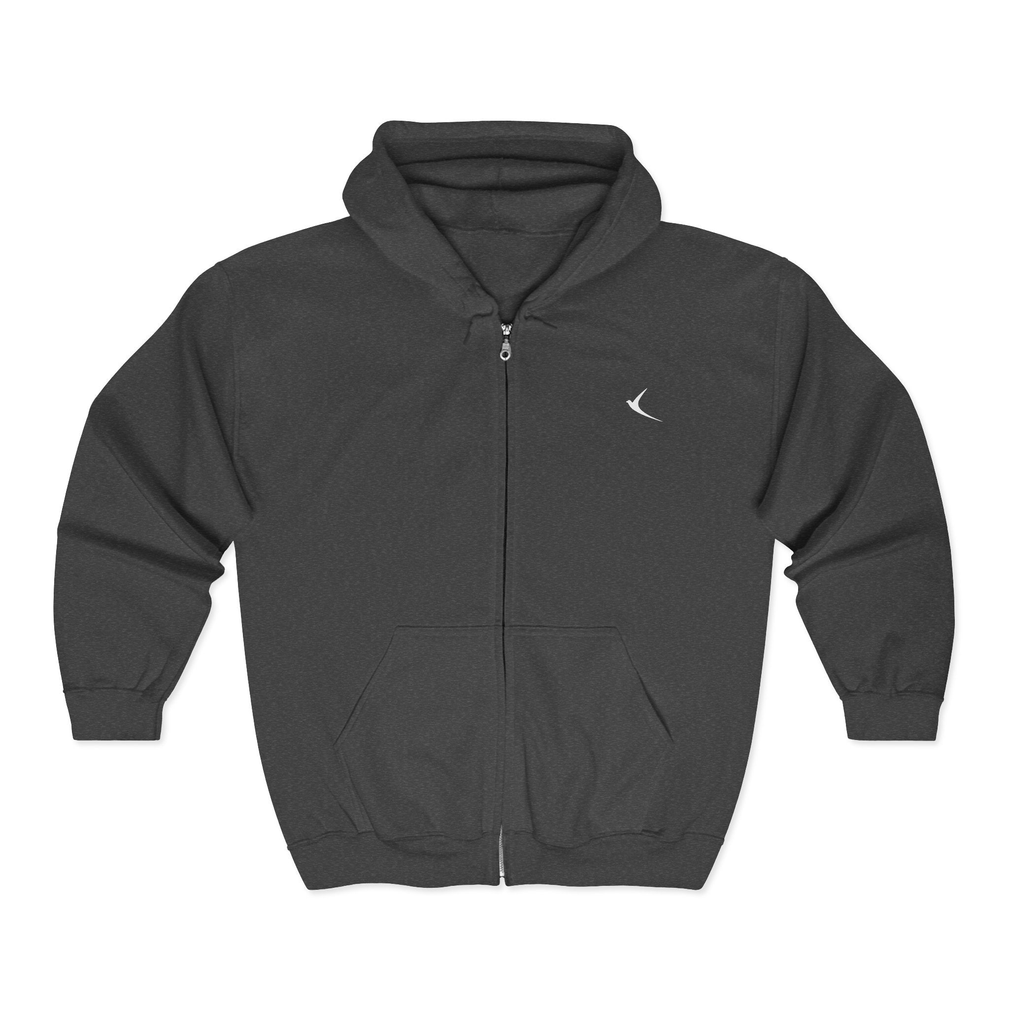 Black Full-Zip Hoodie — Classic Unisex Zip-Up Sweatshirt