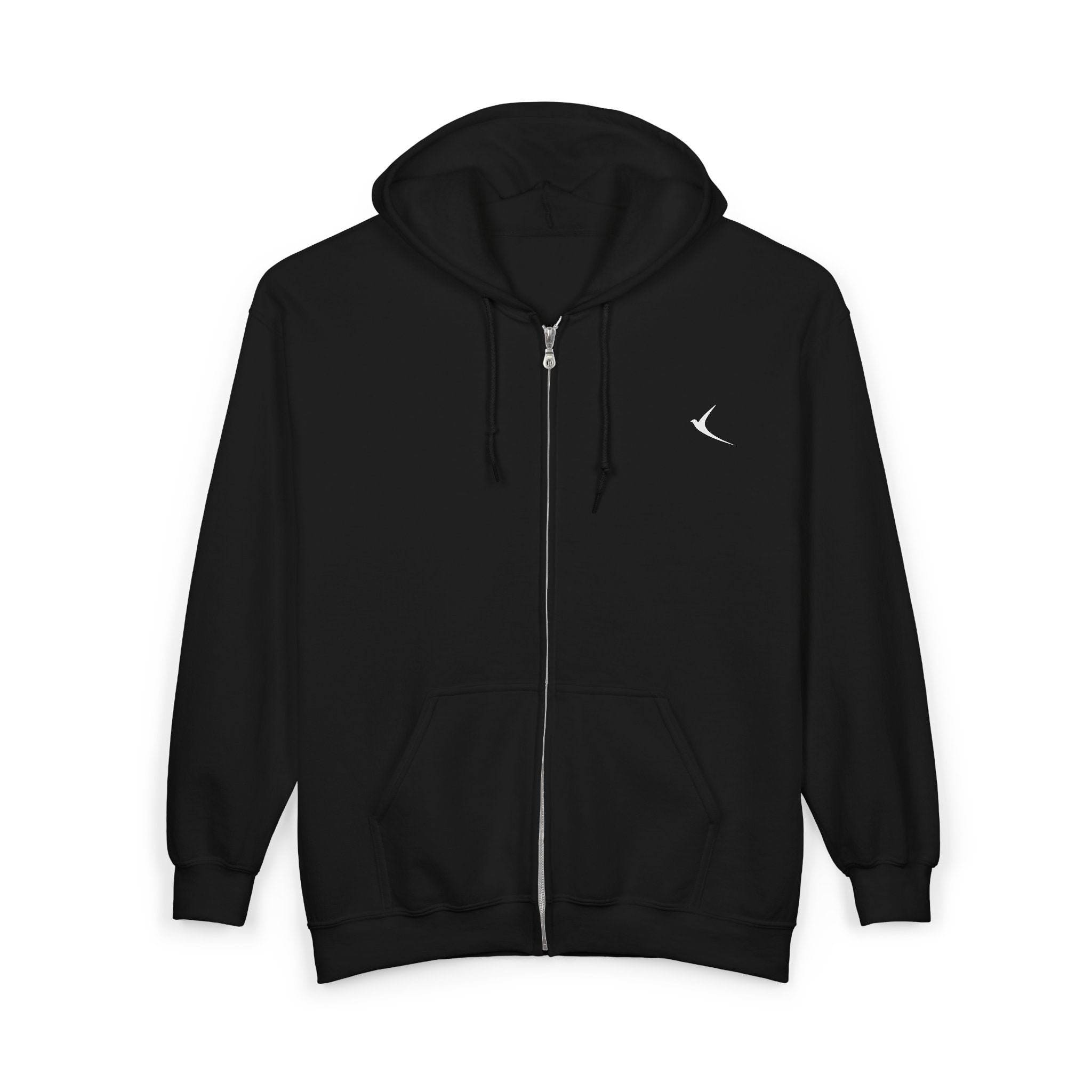 Black Full-Zip Hoodie — Classic Unisex Zip-Up Sweatshirt