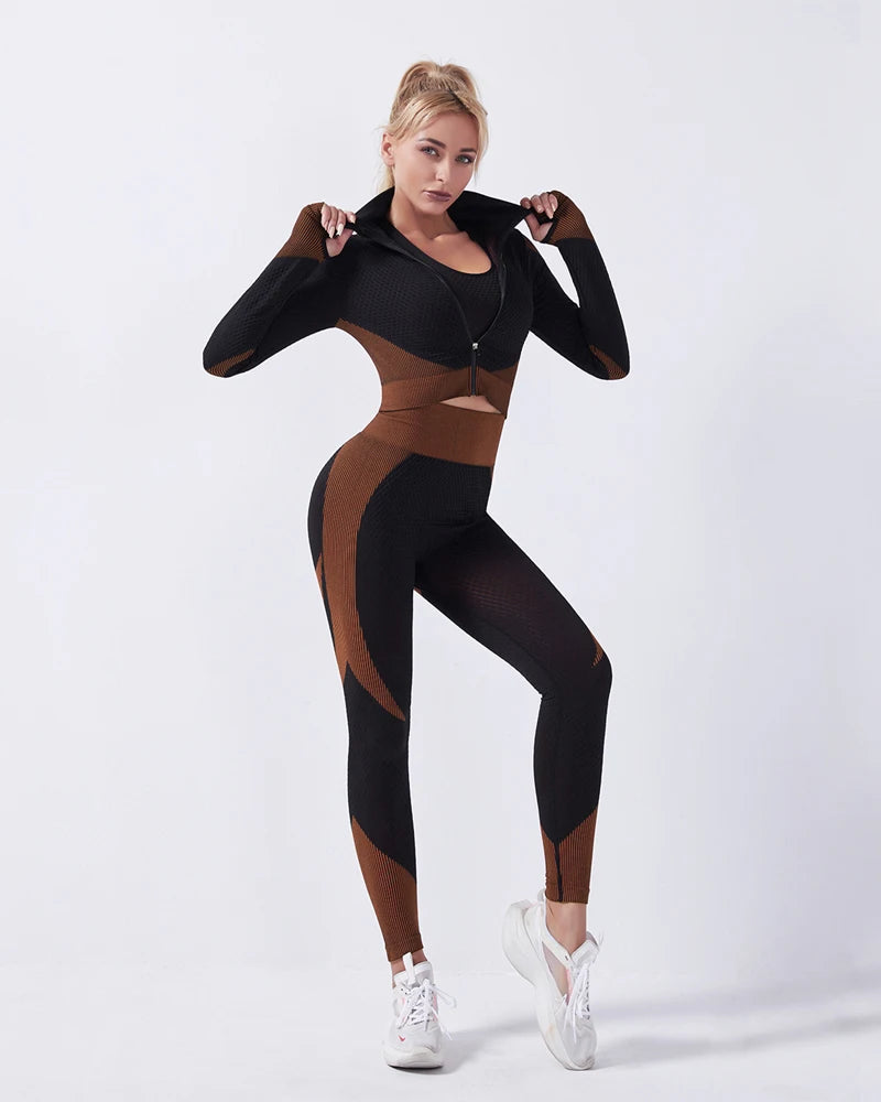 2 Piece Set Women Seamless Sports Suit Gym Workout Clothes Tracksuit Sportswear Fitness Crop Top High Waist Leggings Yoga Set