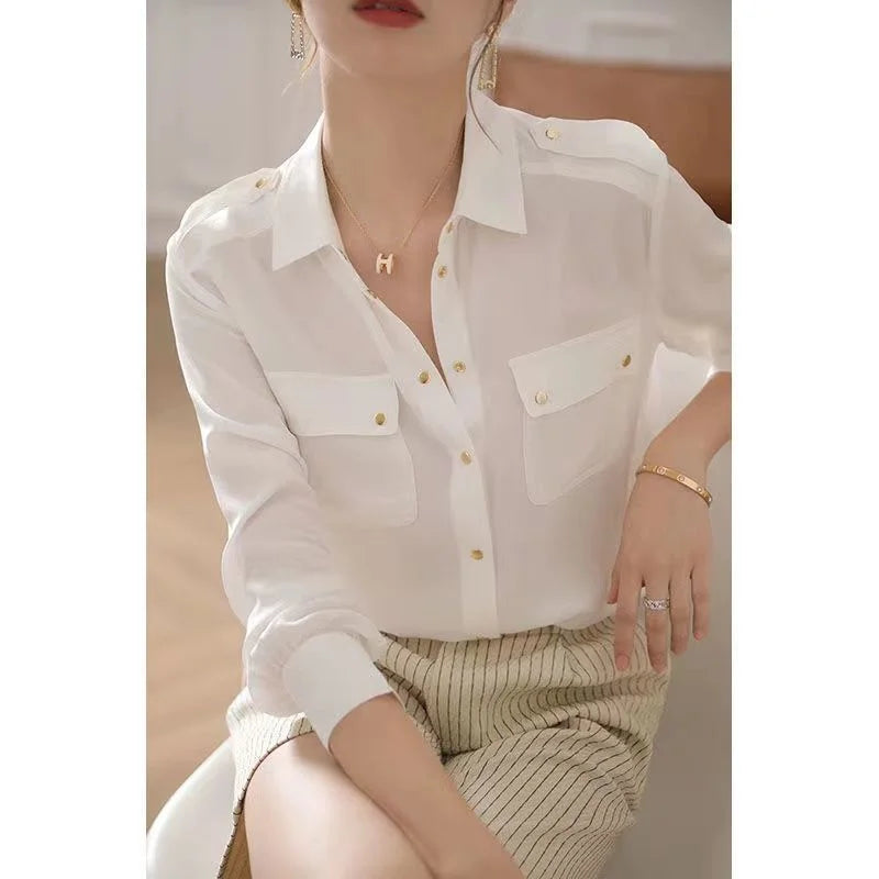 Long Sleeved  Blouses Elegant Women's Autumn Dress 2023 New High-end White Shirt Women's Commuting Design Sense Small Retro Top