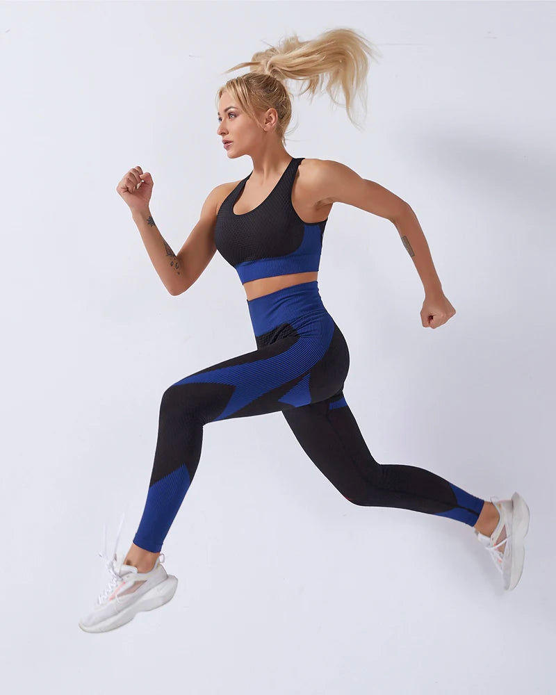 2 Piece Set Women Seamless Sports Suit Gym Workout Clothes Tracksuit Sportswear Fitness Crop Top High Waist Leggings Yoga Set