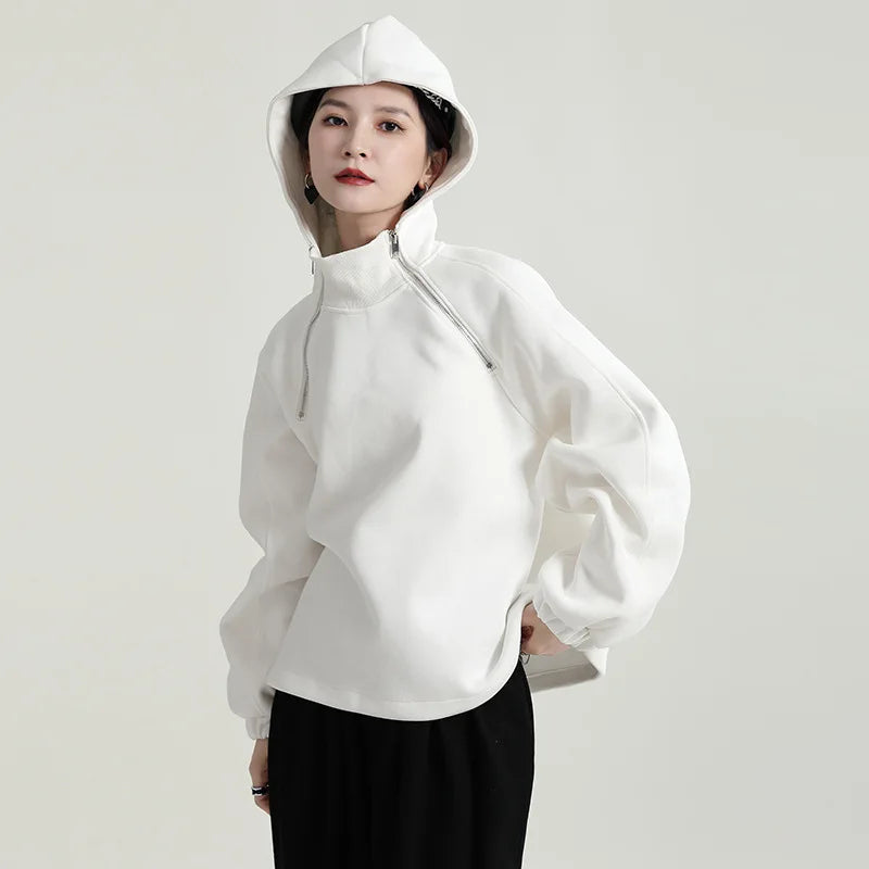 Autumn Winter Sweater Women's Velvet Padded Loose Hoodie  Pullover High Collar Hooded Top for Women