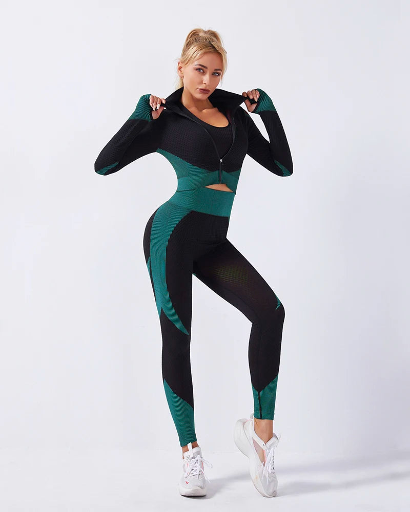 2 Piece Set Women Seamless Sports Suit Gym Workout Clothes Tracksuit Sportswear Fitness Crop Top High Waist Leggings Yoga Set