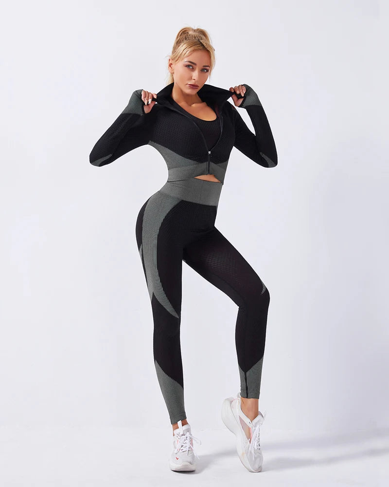 2 Piece Set Women Seamless Sports Suit Gym Workout Clothes Tracksuit Sportswear Fitness Crop Top High Waist Leggings Yoga Set