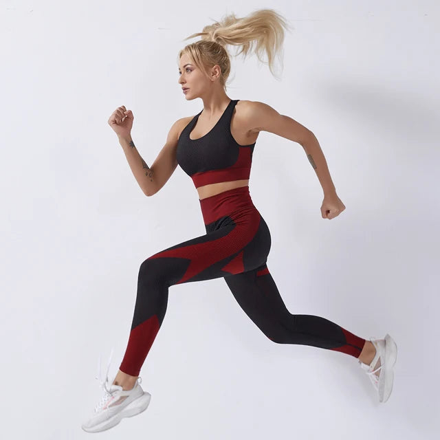 2 Piece Set Women Seamless Sports Suit Gym Workout Clothes Tracksuit Sportswear Fitness Crop Top High Waist Leggings Yoga Set