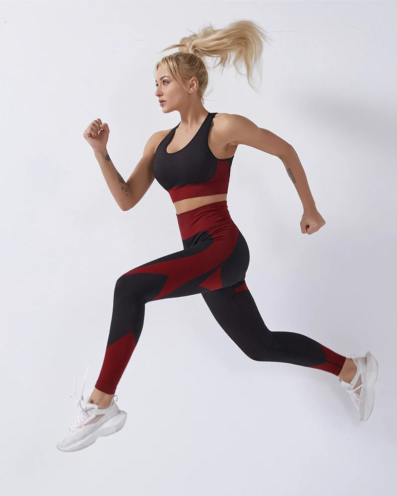 2 Piece Set Women Seamless Sports Suit Gym Workout Clothes Tracksuit Sportswear Fitness Crop Top High Waist Leggings Yoga Set