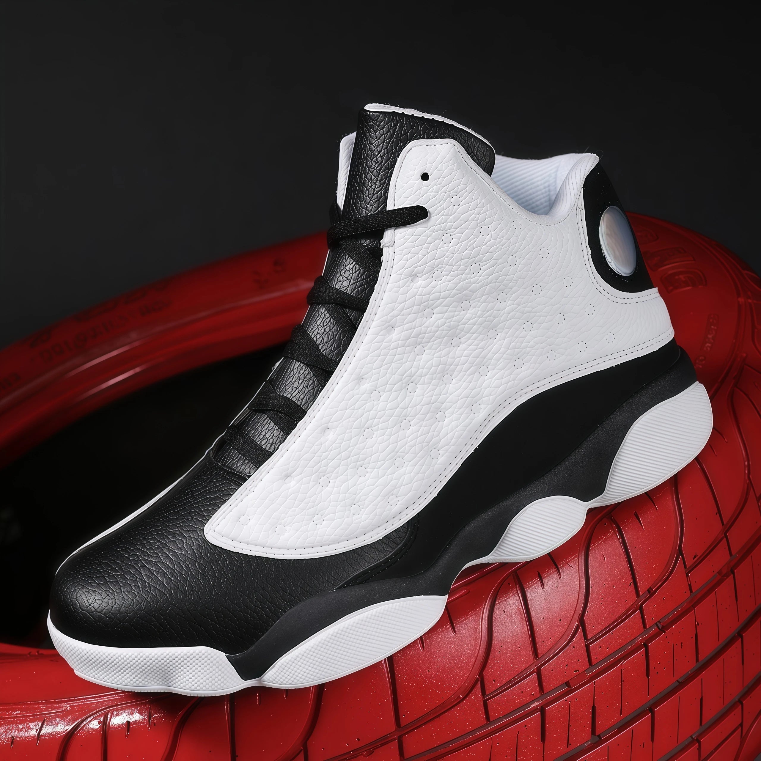 Black White Panda High-Top Basketball Shoes Couples Trendy Casual Microfiber Mesh Upper Non-Slip Rubber Outsole Front Laces