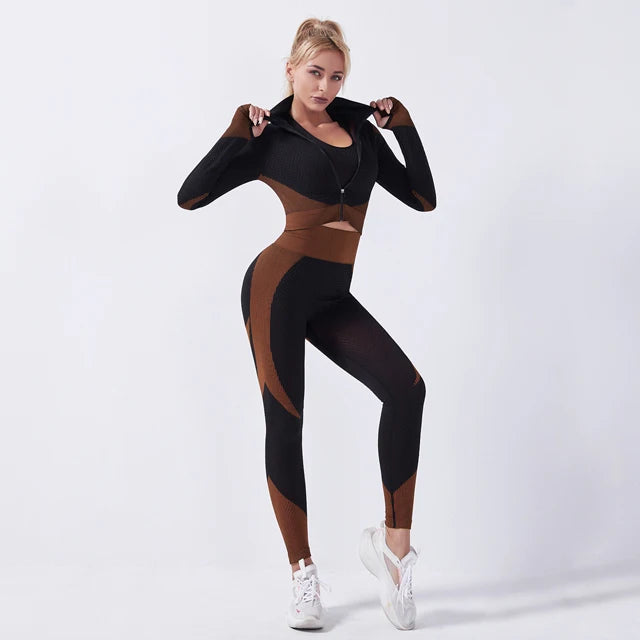 2 Piece Set Women Seamless Sports Suit Gym Workout Clothes Tracksuit Sportswear Fitness Crop Top High Waist Leggings Yoga Set