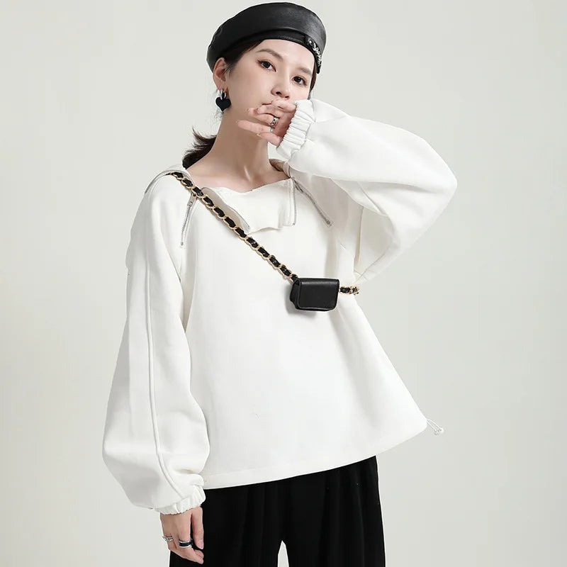 Autumn Winter Sweater Women's Velvet Padded Loose Hoodie  Pullover High Collar Hooded Top for Women