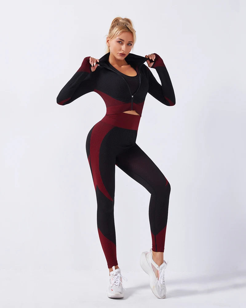 2 Piece Set Women Seamless Sports Suit Gym Workout Clothes Tracksuit Sportswear Fitness Crop Top High Waist Leggings Yoga Set