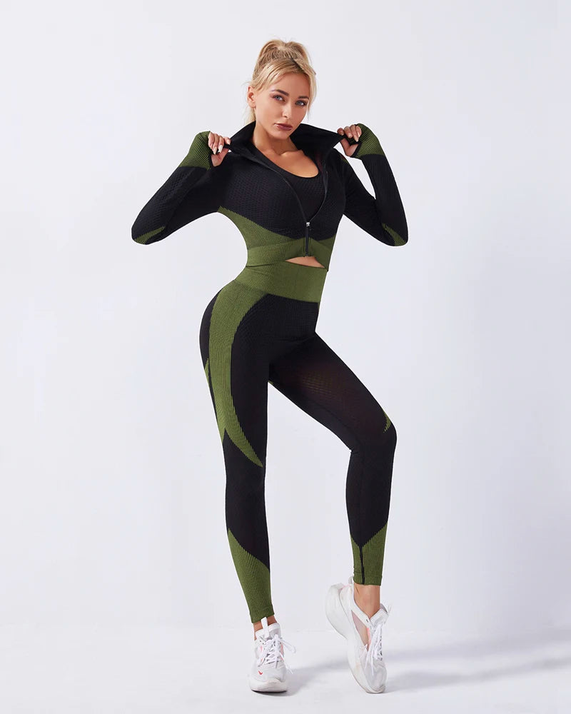 2 Piece Set Women Seamless Sports Suit Gym Workout Clothes Tracksuit Sportswear Fitness Crop Top High Waist Leggings Yoga Set