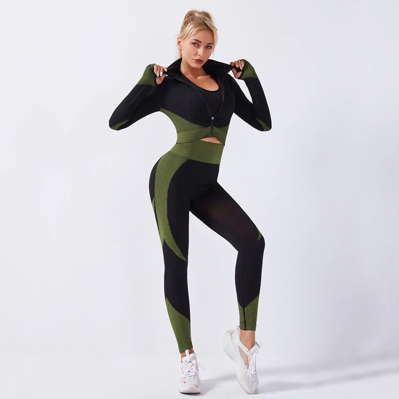 2 Piece Set Women Seamless Sports Suit Gym Workout Clothes Tracksuit Sportswear Fitness Crop Top High Waist Leggings Yoga Set