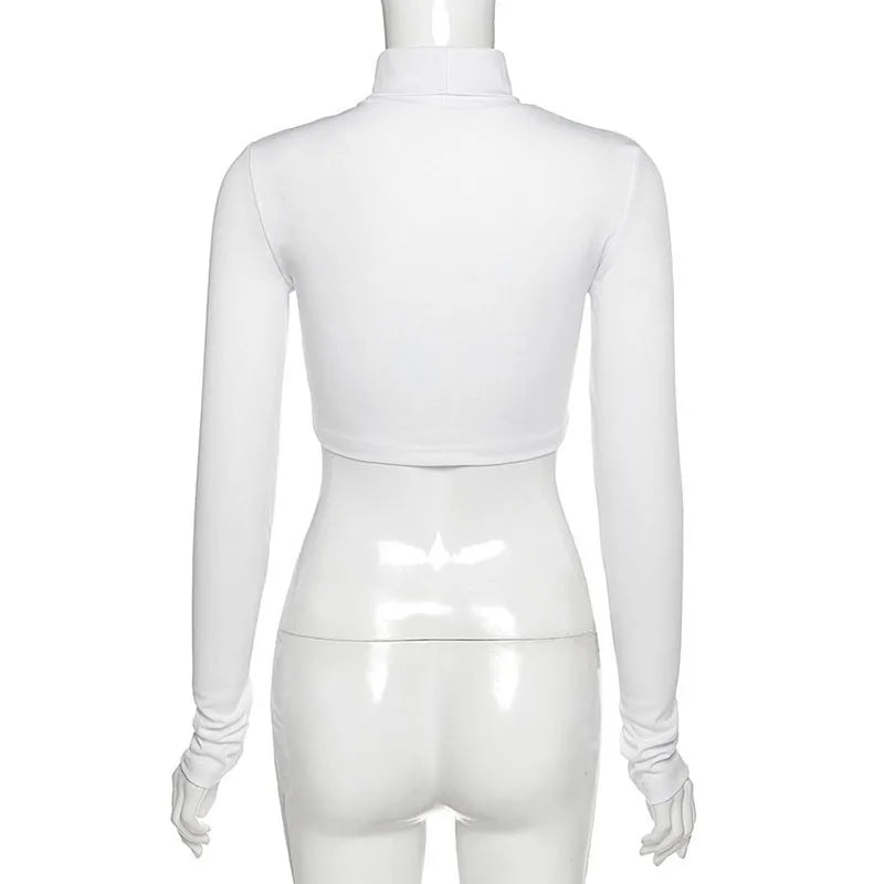 Basic Sheath Women Solid Turtleneck Tshirt Autumn Stretch Casual Undershirt Female All-match Street Activity Crop Tops