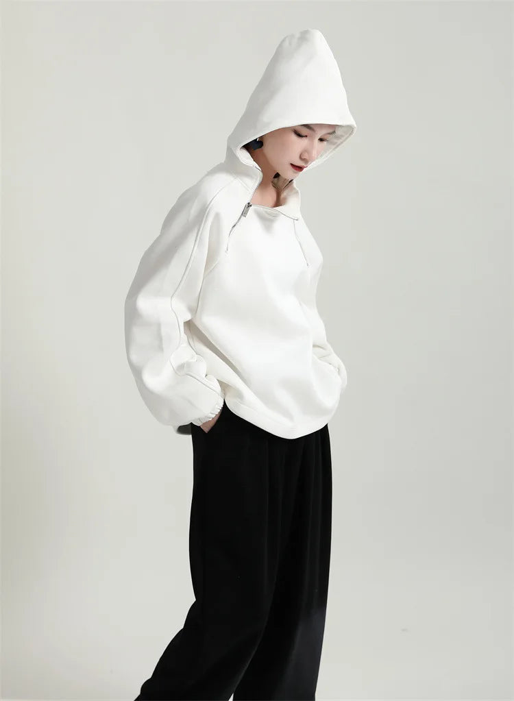 Autumn Winter Sweater Women's Velvet Padded Loose Hoodie  Pullover High Collar Hooded Top for Women