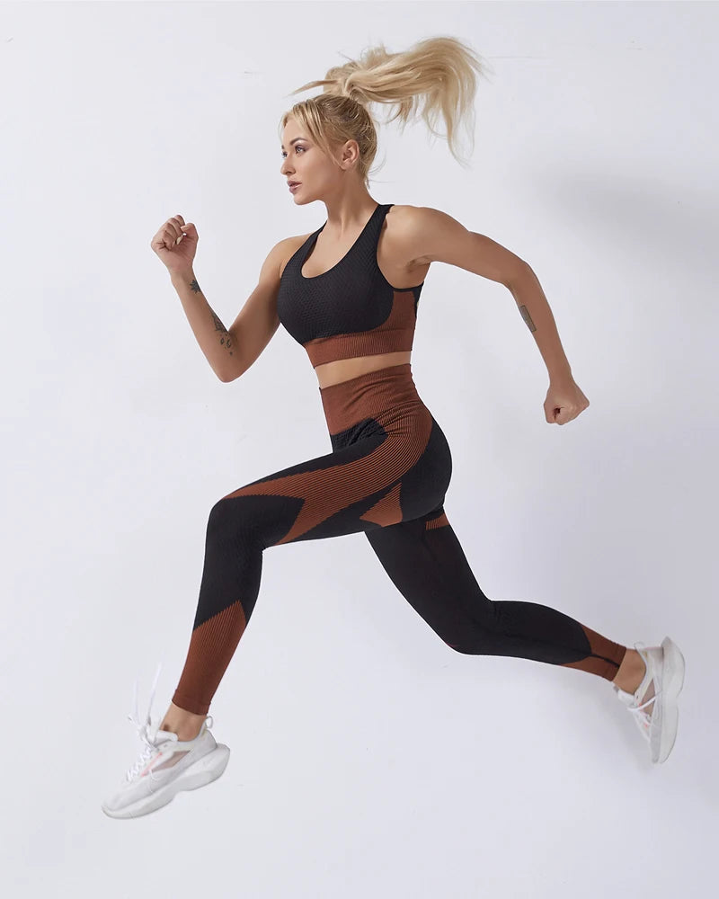 2 Piece Set Women Seamless Sports Suit Gym Workout Clothes Tracksuit Sportswear Fitness Crop Top High Waist Leggings Yoga Set