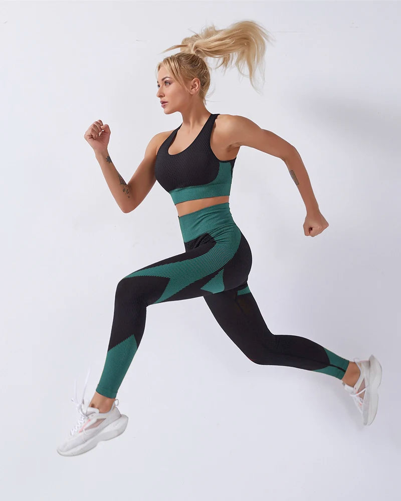 2 Piece Set Women Seamless Sports Suit Gym Workout Clothes Tracksuit Sportswear Fitness Crop Top High Waist Leggings Yoga Set