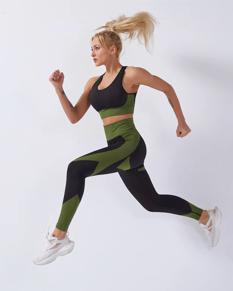 2 Piece Set Women Seamless Sports Suit Gym Workout Clothes Tracksuit Sportswear Fitness Crop Top High Waist Leggings Yoga Set