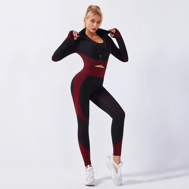 2 Piece Set Women Seamless Sports Suit Gym Workout Clothes Tracksuit Sportswear Fitness Crop Top High Waist Leggings Yoga Set