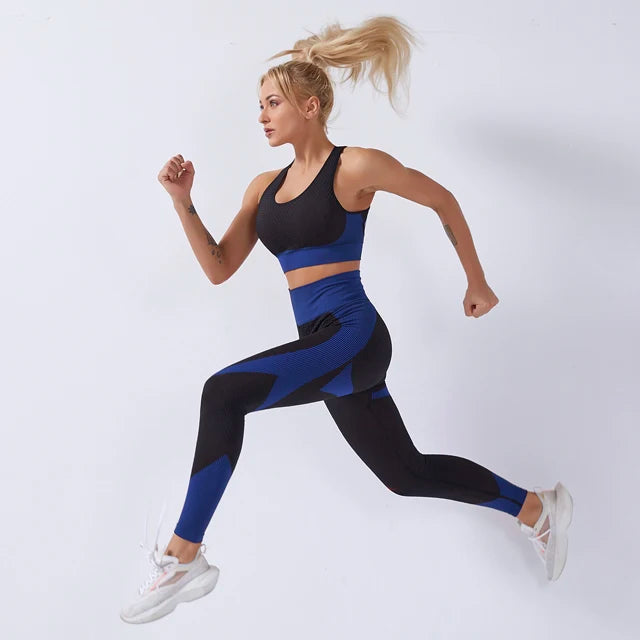 2 Piece Set Women Seamless Sports Suit Gym Workout Clothes Tracksuit Sportswear Fitness Crop Top High Waist Leggings Yoga Set