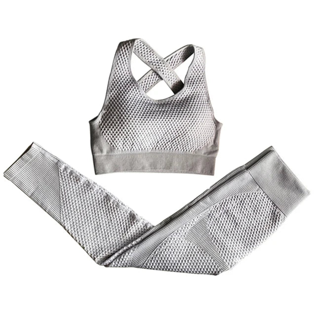 2 Piece Set Women Seamless Sports Suit Gym Workout Clothes Tracksuit Sportswear Fitness Crop Top High Waist Leggings Yoga Set