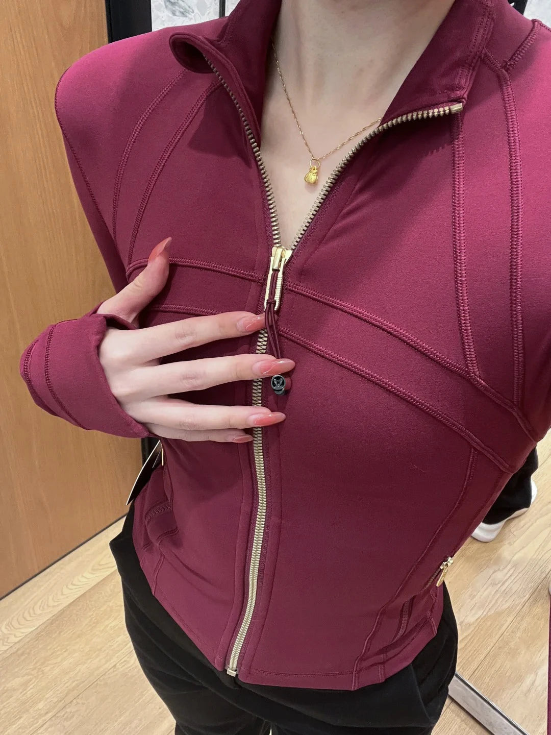 LULU FLORA Women's Yoga Short Sports Jacket with Gold Zipper - Slim Fit Gym Workout Jacket