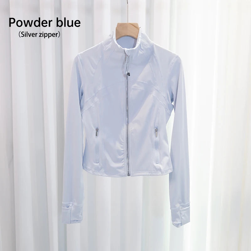 LULU FLORA Women's Yoga Short Sports Jacket with Gold Zipper - Slim Fit Gym Workout Jacket