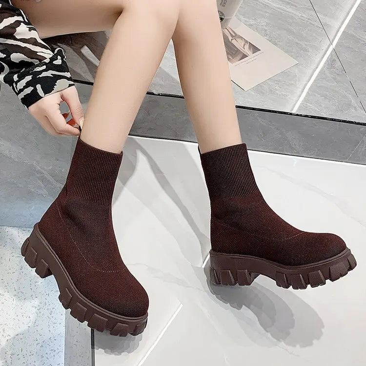 2023 new women luxury brand plus size women's boots couple socks shoes women's thick bottom casual knitted ankle boots