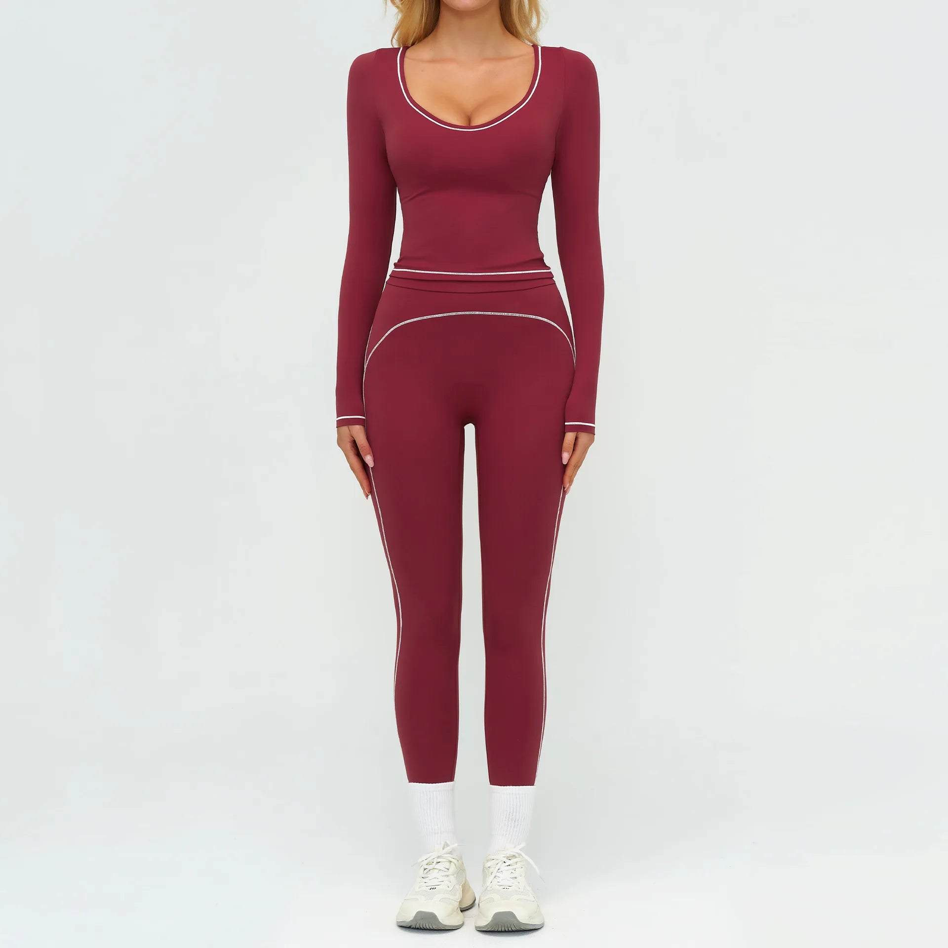 2PCS Yoga Set Gym Fitness Suits Outdoor Sports Outfits Women Tracksuit Sportswear Workout Long Sleeved Flared Pants Gym Clothes