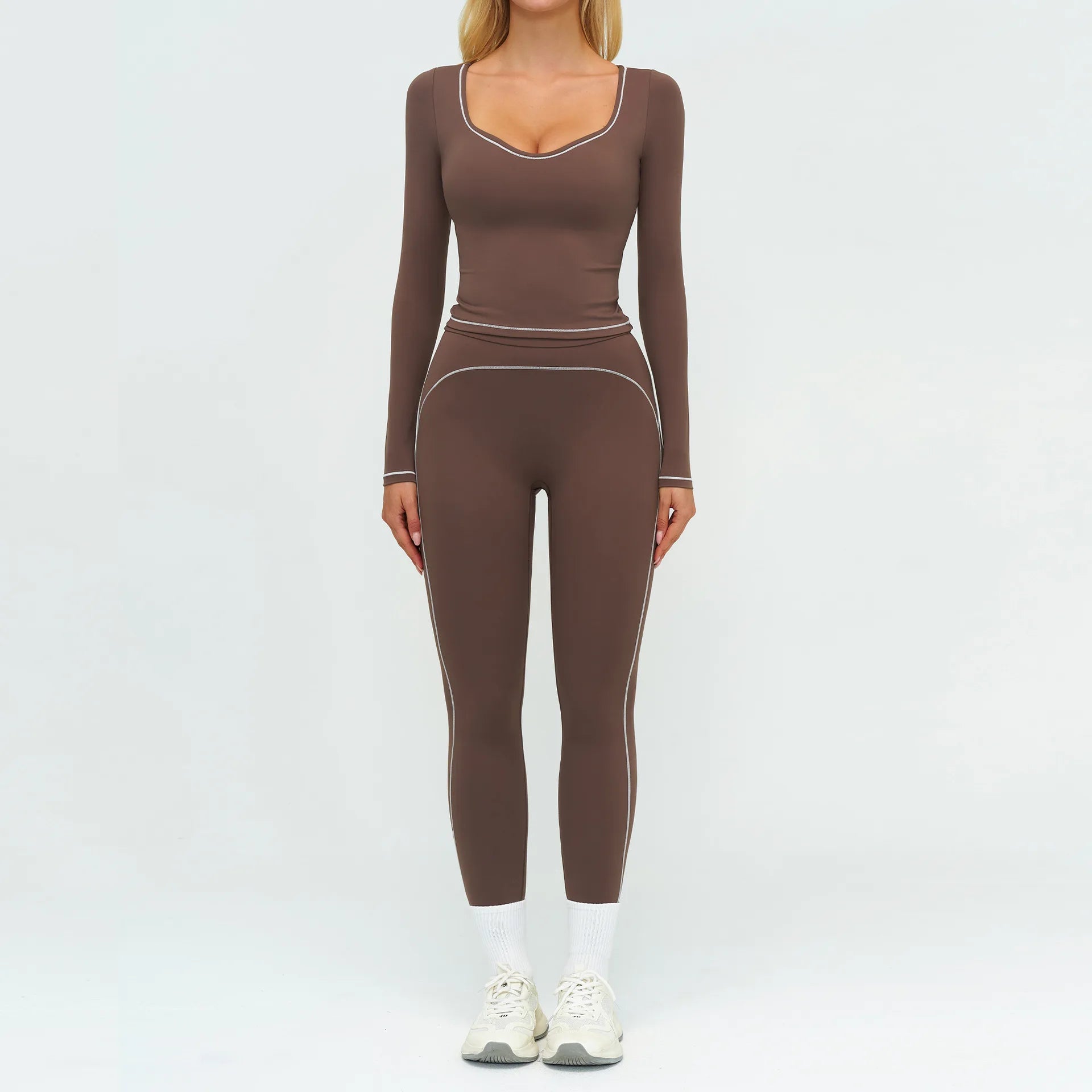 2PCS Yoga Set Gym Fitness Suits Outdoor Sports Outfits Women Tracksuit Sportswear Workout Long Sleeved Flared Pants Gym Clothes