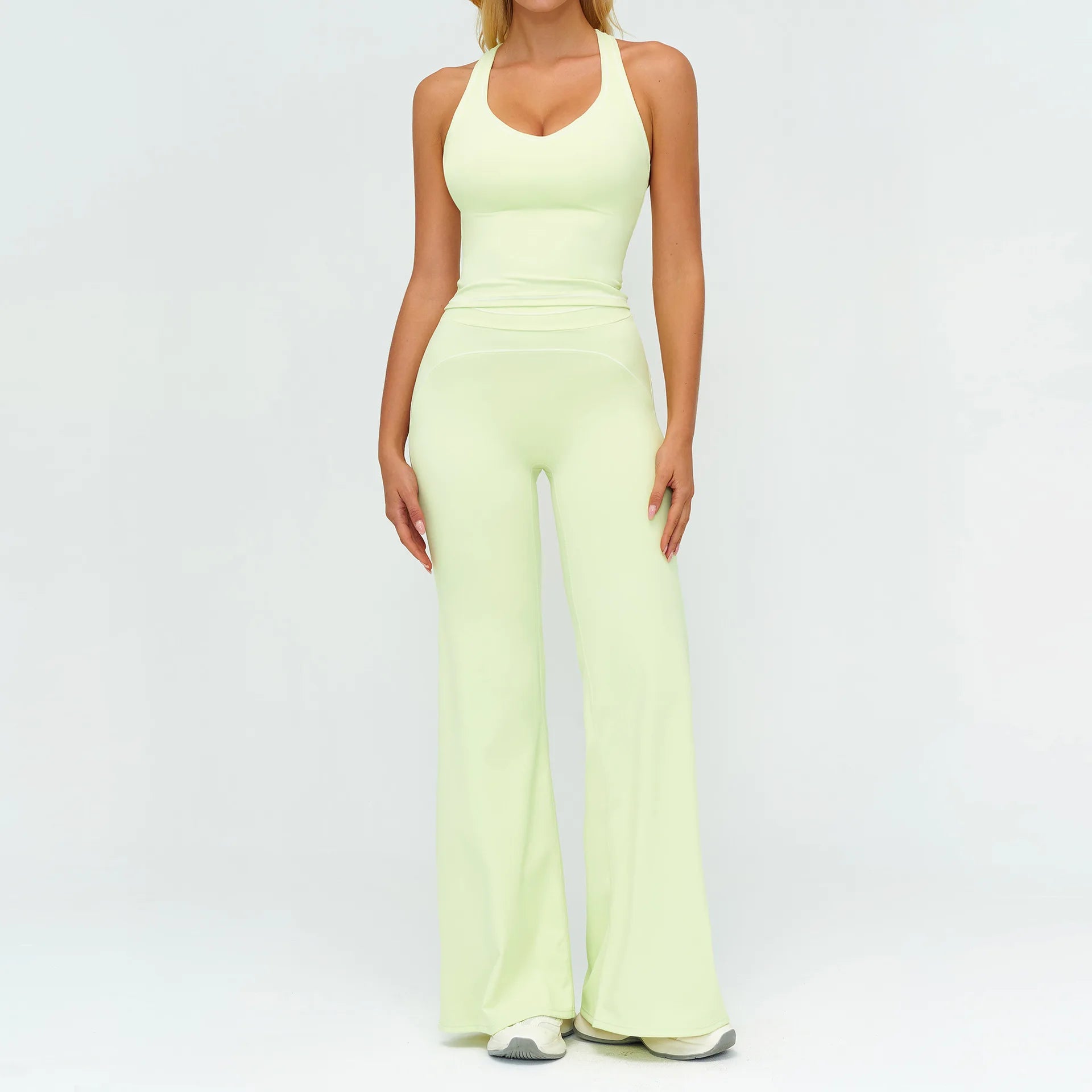 2PCS Yoga Set Gym Fitness Suits Outdoor Sports Outfits Women Tracksuit Sportswear Workout Long Sleeved Flared Pants Gym Clothes