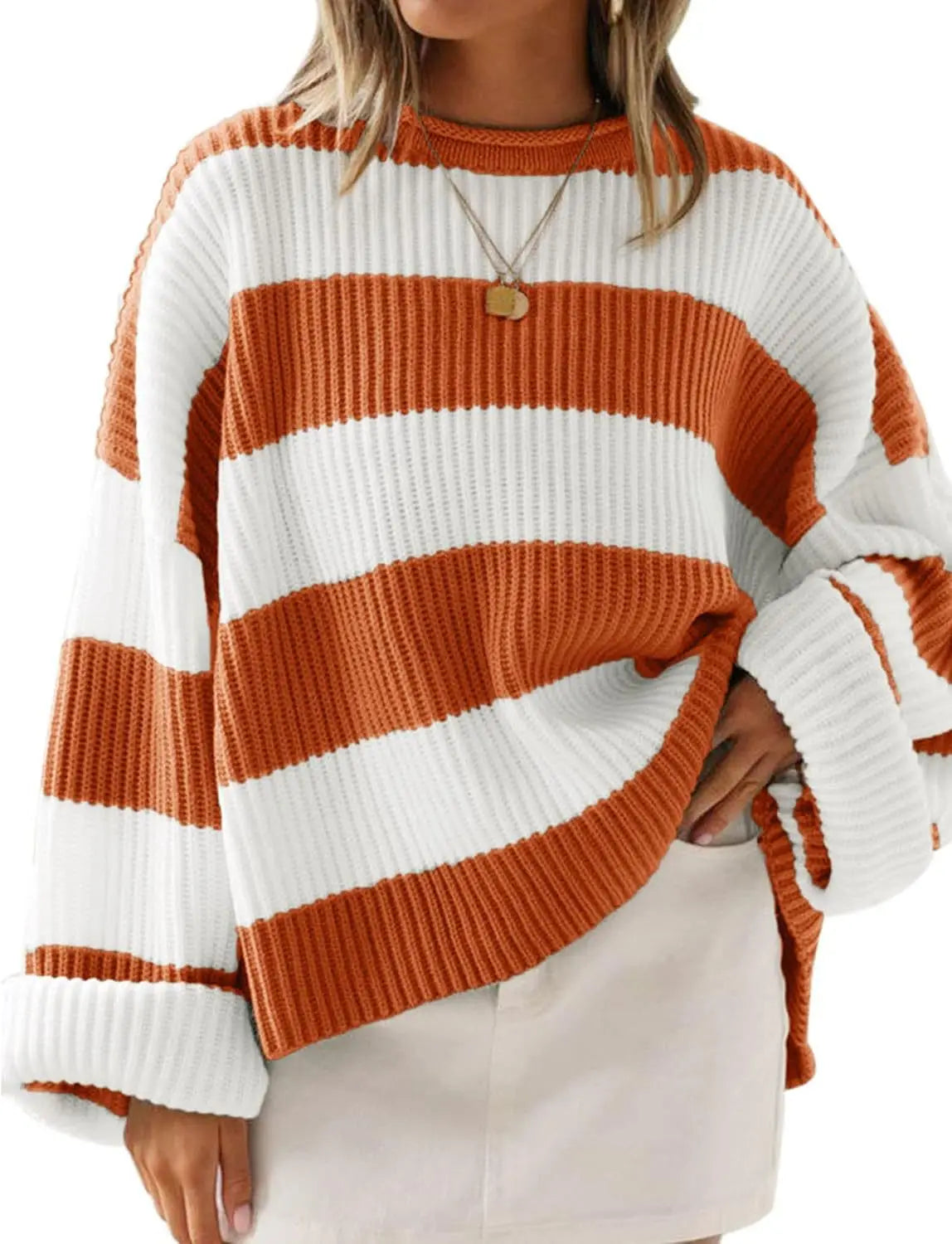 Knitted Sweater For Women 2025 Fashion Autumn And Winter O-Neck Long Sleeve Striped Sweater Loose Fit Comfortable Casual Style