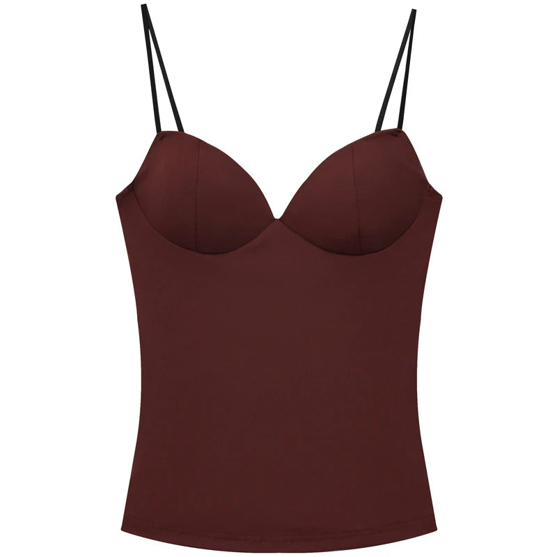 HXAO Burgundy Slip Top Women Summer Sexy Corset Tanks & Camis Fashion Sleeveless Backless Bra Top Chic Elegant Bustier Camisole