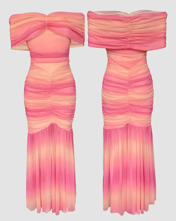 Dresses for Women 2025 Elegant Sexy Off Shoulder Ruched Cinched Waist Evening Dress Slim Fit Mermaid Hem Party Dress