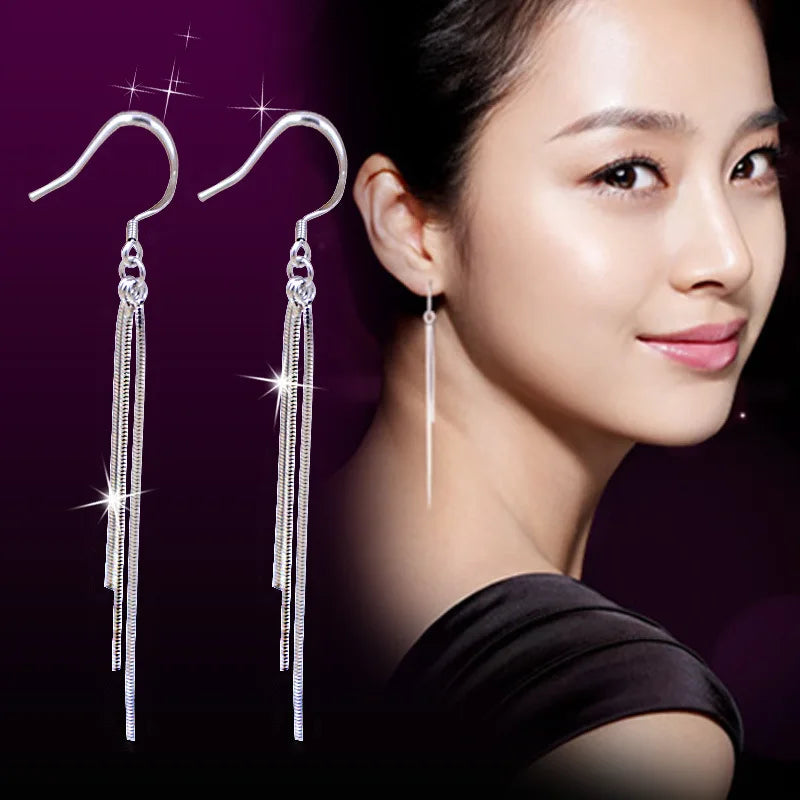 925 Silver Needle Korean Fashion Long Chain Tassel Earrings For Women Metal Earing Jewelry 2026 Trending Women's Drop Earrings