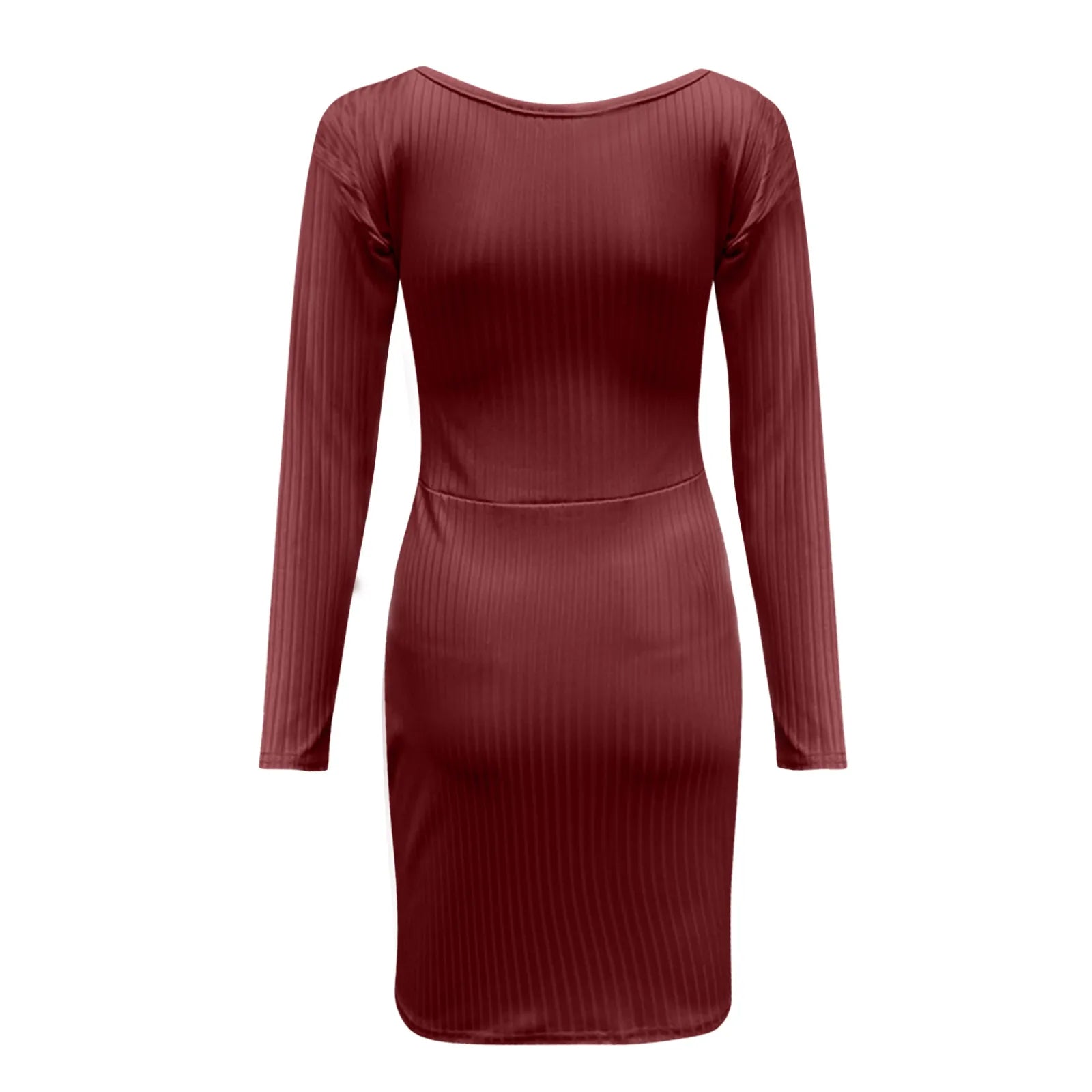 Slim Knitted Dress for Women Solid Color V Neck Long Sleeve Stretchy Short Bodycon Dress Autumn Winter Casual Short Dress