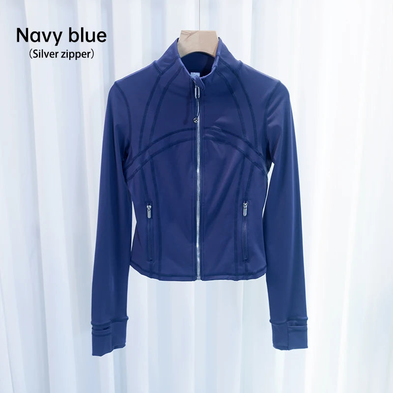 LULU FLORA Women's Yoga Short Sports Jacket with Gold Zipper - Slim Fit Gym Workout Jacket