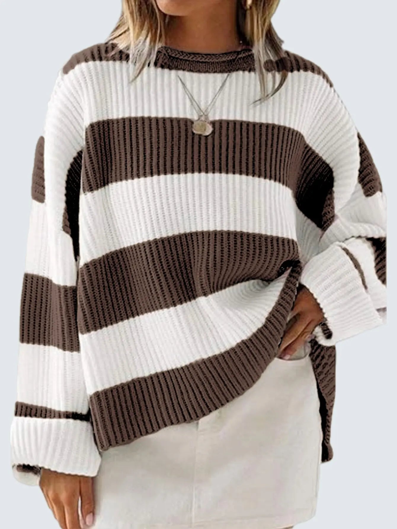 Knitted Sweater For Women 2025 Fashion Autumn And Winter O-Neck Long Sleeve Striped Sweater Loose Fit Comfortable Casual Style