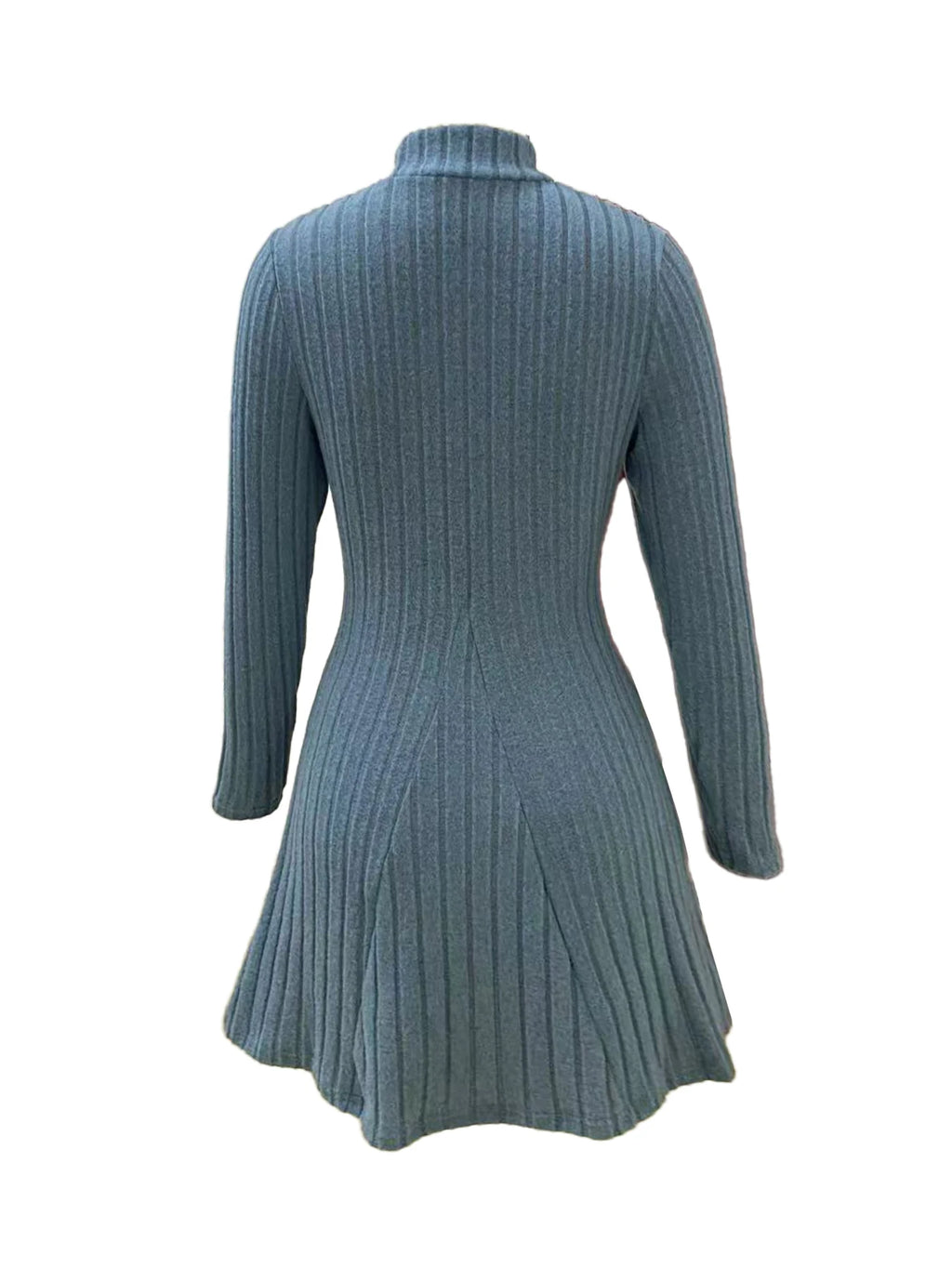 Women's slim fit half high collar waist cinched A-line skirt long sleeved pit stripe dress