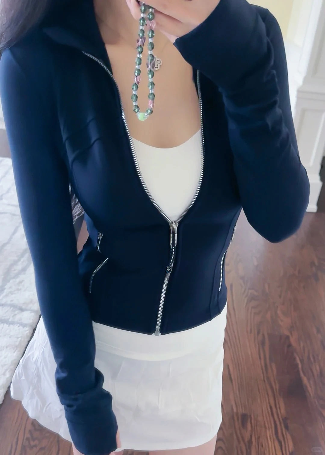 LULU FLORA Women's Yoga Short Sports Jacket with Gold Zipper - Slim Fit Gym Workout Jacket