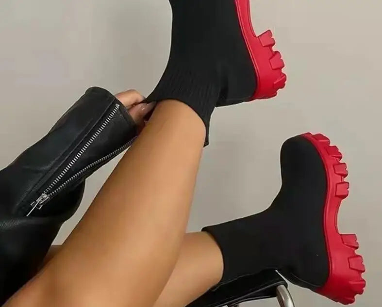 2023 new women luxury brand plus size women's boots couple socks shoes women's thick bottom casual knitted ankle boots