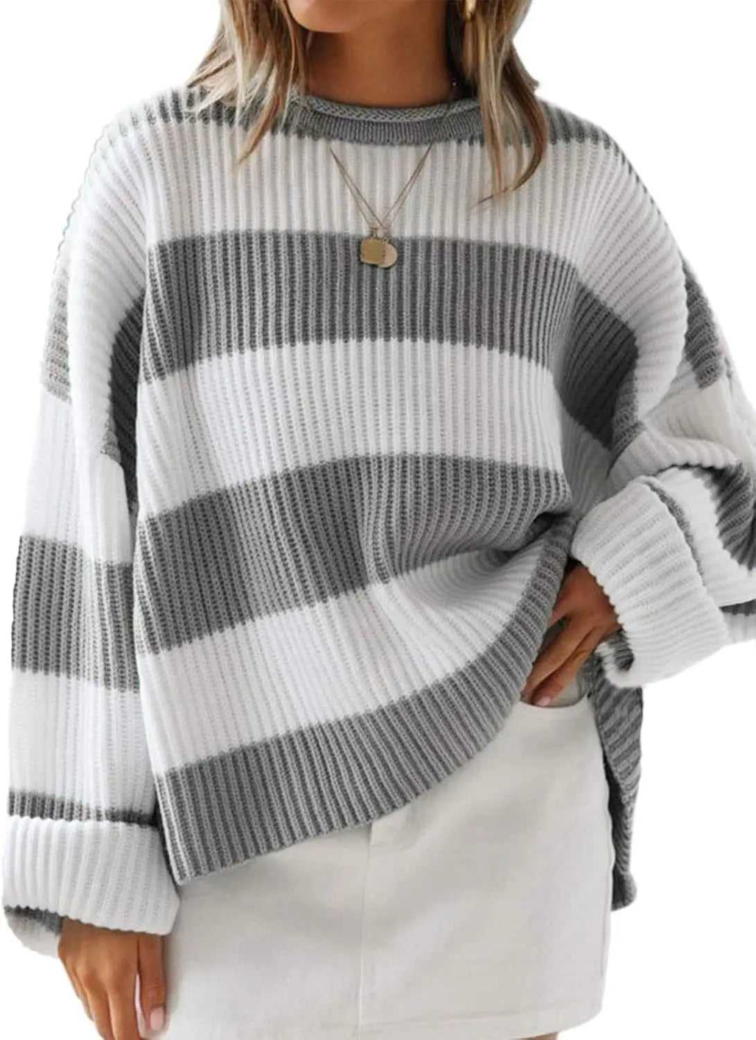 Knitted Sweater For Women 2025 Fashion Autumn And Winter O-Neck Long Sleeve Striped Sweater Loose Fit Comfortable Casual Style