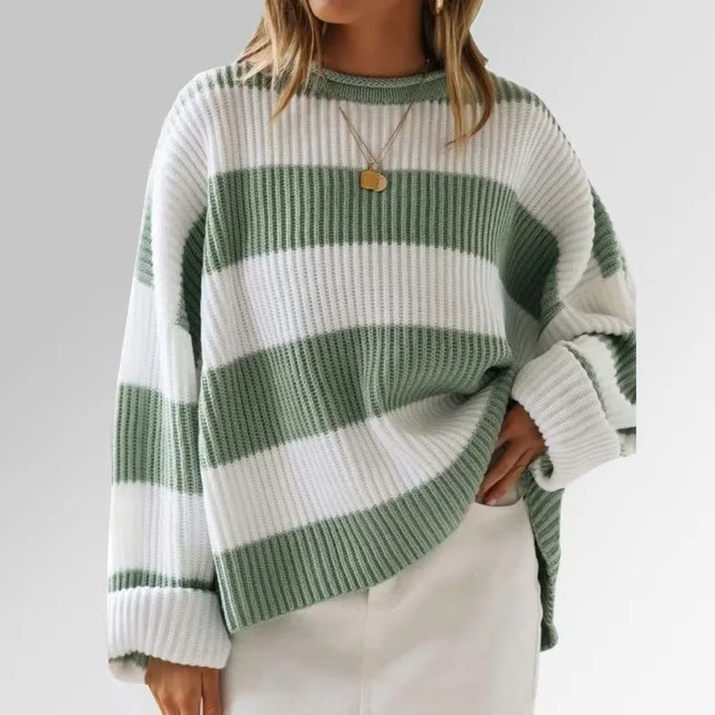Knitted Sweater For Women 2025 Fashion Autumn And Winter O-Neck Long Sleeve Striped Sweater Loose Fit Comfortable Casual Style