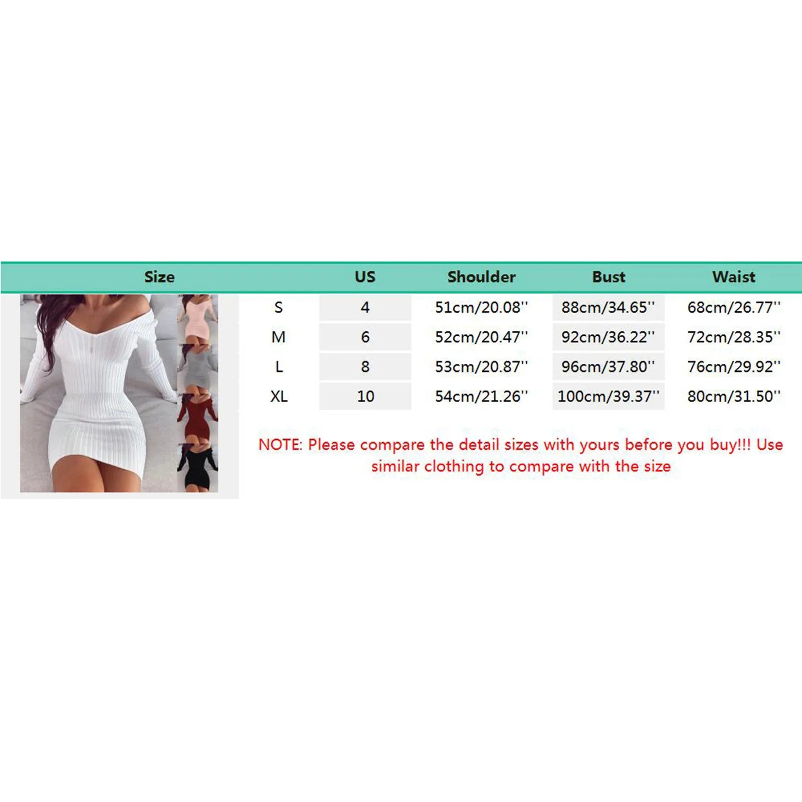 Slim Knitted Dress for Women Solid Color V Neck Long Sleeve Stretchy Short Bodycon Dress Autumn Winter Casual Short Dress