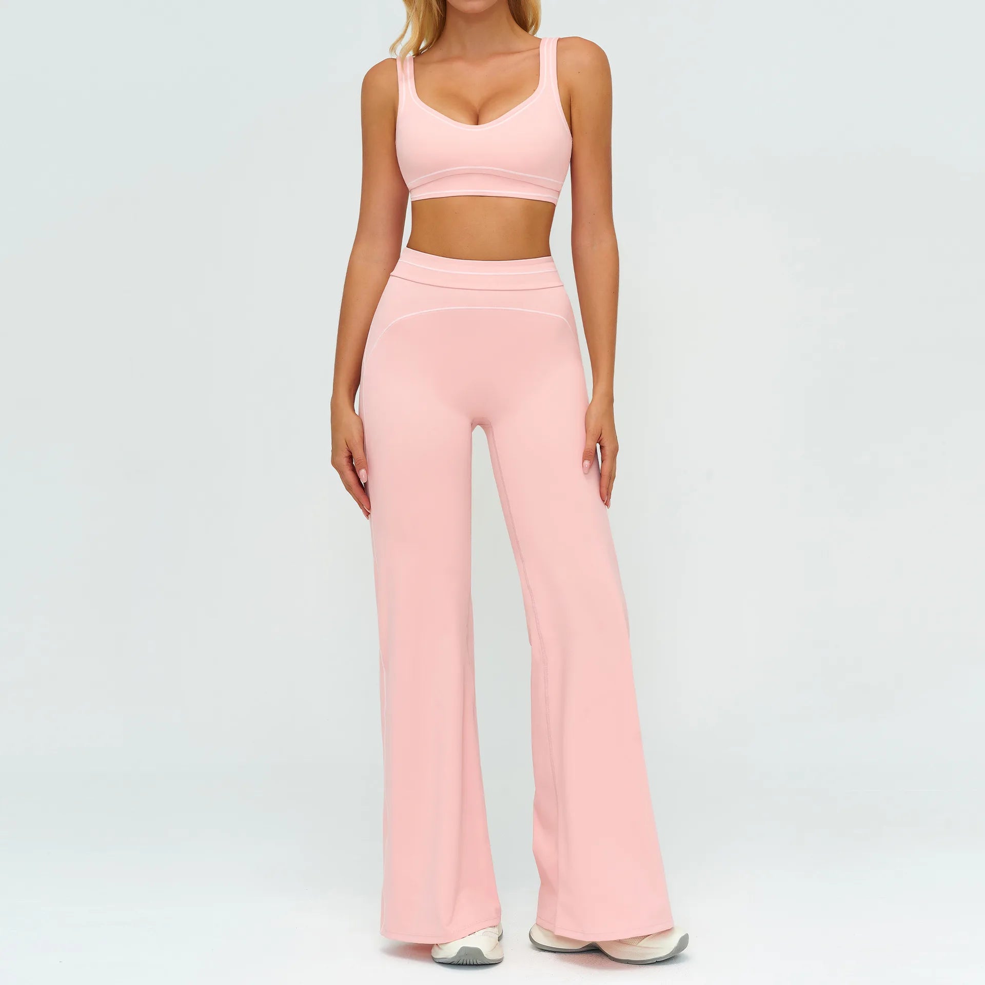 2PCS Yoga Set Gym Fitness Suits Outdoor Sports Outfits Women Tracksuit Sportswear Workout Long Sleeved Flared Pants Gym Clothes