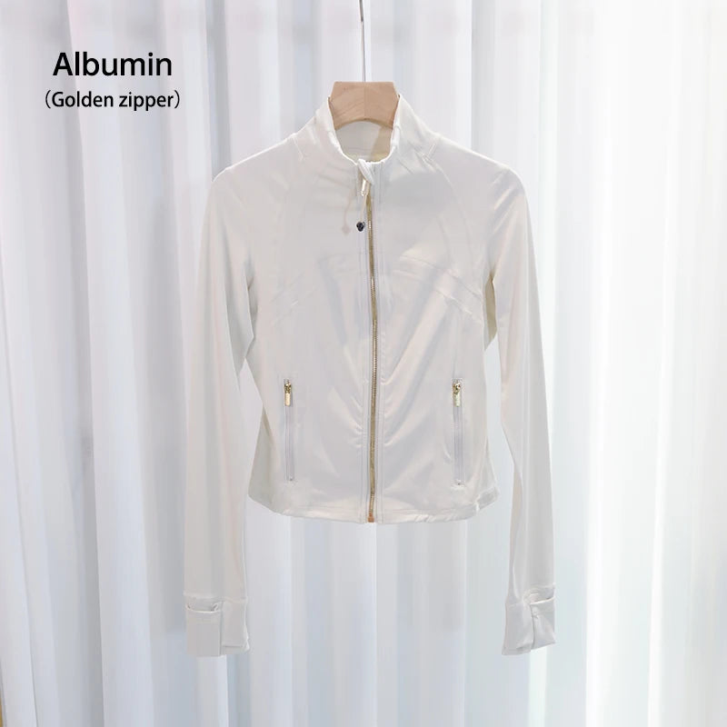 LULU FLORA Women's Yoga Short Sports Jacket with Gold Zipper - Slim Fit Gym Workout Jacket