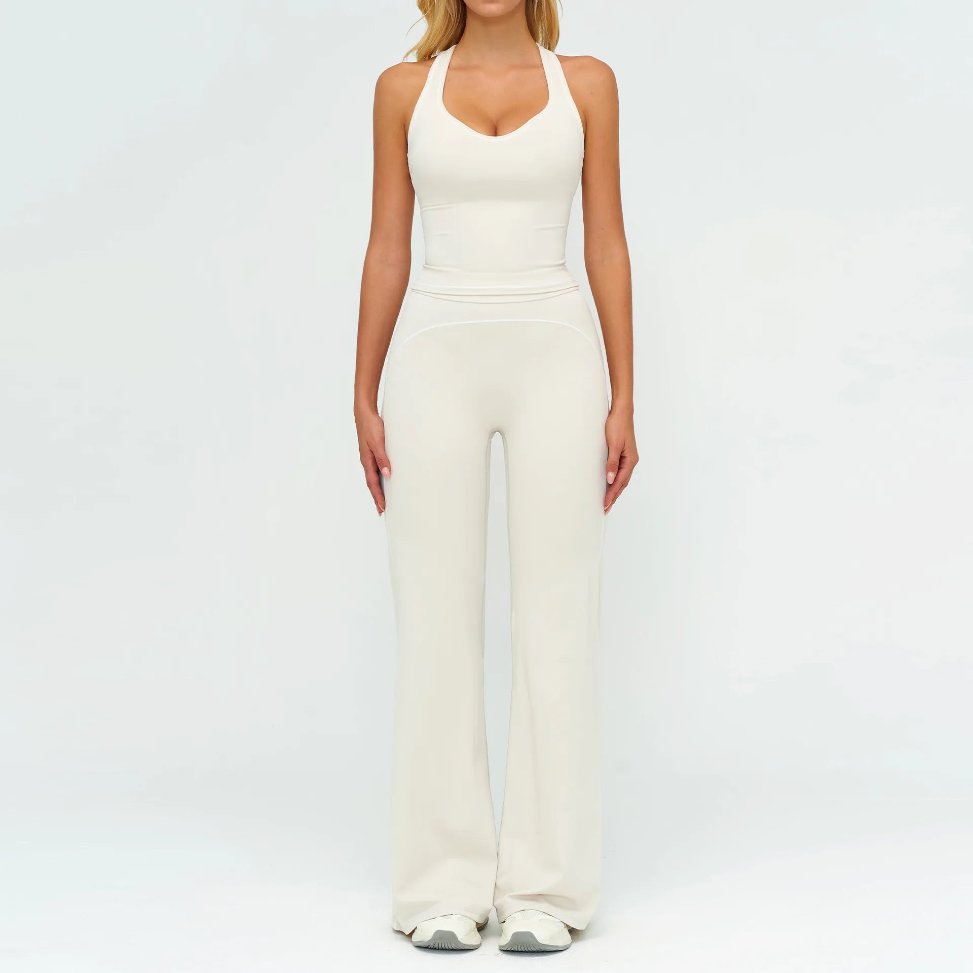 2PCS Yoga Set Gym Fitness Suits Outdoor Sports Outfits Women Tracksuit Sportswear Workout Long Sleeved Flared Pants Gym Clothes