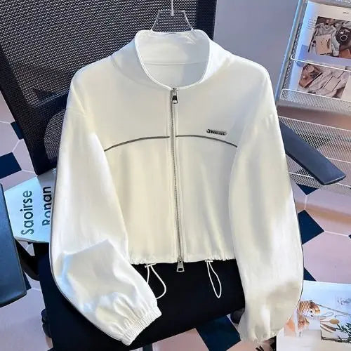 American Sle ort Zipper Hoodie Jaet Women Early Autumn Stand Collar Long Sve Double Headed Zipper Open Cardigan Eleg...