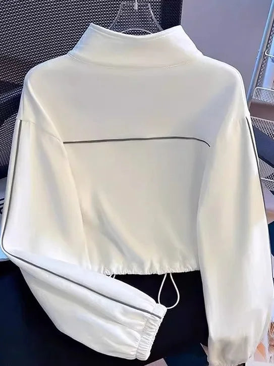 American Sle ort Zipper Hoodie Jaet Women Early Autumn Stand Collar Long Sve Double Headed Zipper Open Cardigan Eleg...